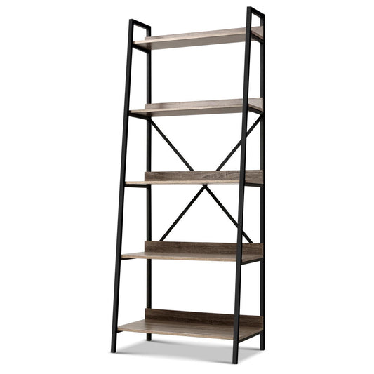Artiss 5 Tier Bookshelf Black Oak Storage Display Shelf