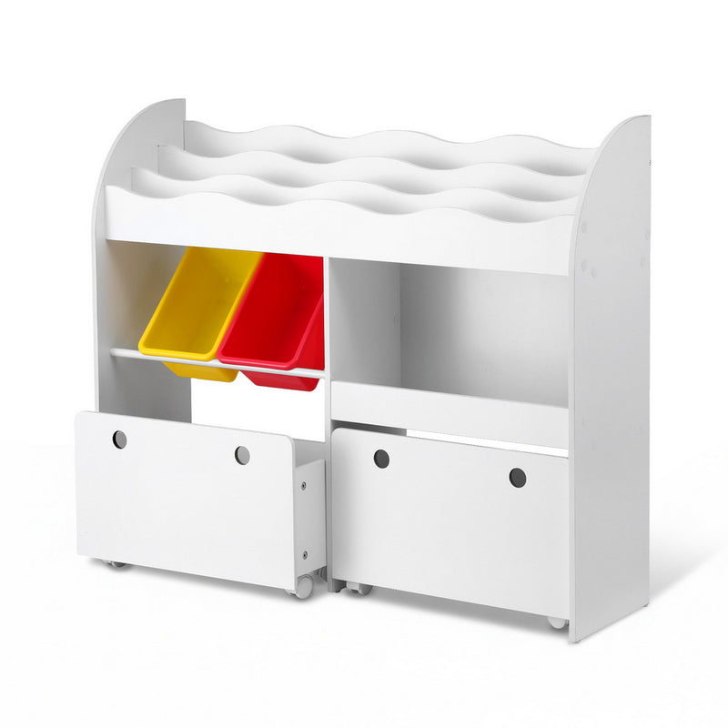 Keezi 3 Tier Kids Bookshelf White Toy Storage Organiser Display
