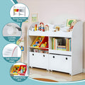 Keezi 3 Tier Kids Bookshelf White Toy Storage Organiser Display