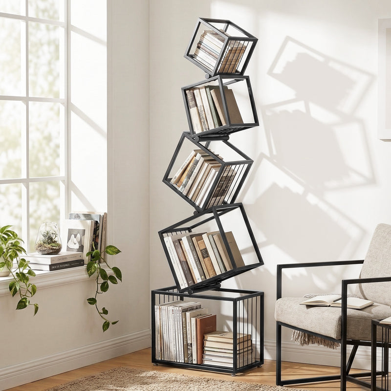 Artiss 5-Tier Metal Bookshelf Storage Organizer Black Shelves