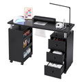 Artiss Manicure Table Nail Desk with Built-in Dust Collector Beauty Salon Station Drawers Shelves Wrist Cushion Wheels Black