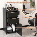 Artiss Professional Salon Station Rolling Cart, Hair Styling Beauty Cabinet with 2 Drawers, Large Supply Cabinet & 3 Appliance Holders, Wood Barber Spa Trolley with 360° Wheels for Skincare & Vanity, Black