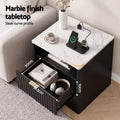 Artiss Bedside Table with Charging Station and 2 Drawers Black