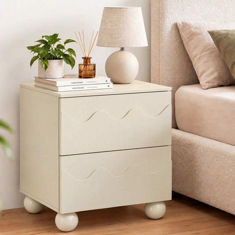Artiss Bedside Table Nightstand 2 Drawers Storage Side Cabinet Beige