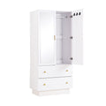 Artiss LED Wardrobe Cabinet Clothes Storage with Mirror 2 Drawers Hanging Rail