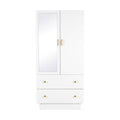 Artiss LED Wardrobe Cabinet Clothes Storage with Mirror 2 Drawers Hanging Rail