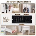 Artiss Dressing Table Vanity Desk Set Stool LED Charging Station White