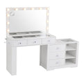 Artiss Dressing Table Mirror Charging Station Glass Top Makeup Vanity Desk RGB Cabinet Storage Drawers Hairdryer Holder White
