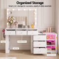 Artiss Dressing Table Mirror Charging Station Glass Top Makeup Vanity Desk RGB Cabinet Storage Drawers Hairdryer Holder White