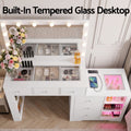 Artiss Dressing Table Mirror Charging Station Glass Top Makeup Vanity Desk RGB Cabinet Storage Drawers Hairdryer Holder White