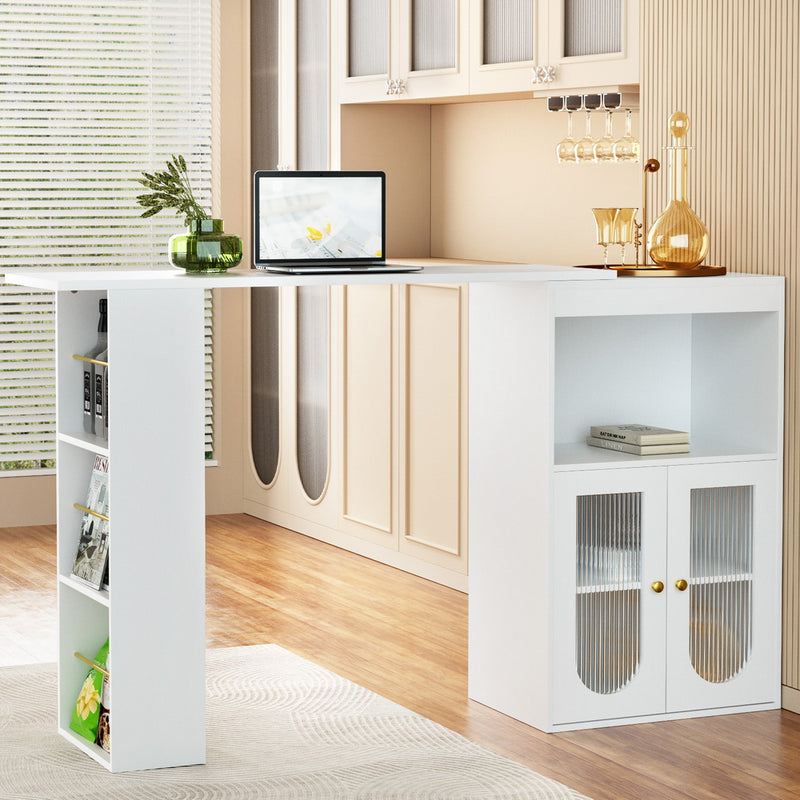 Artiss Extendable Bar Table Wine Rack Storage Cabinet Dining Desk