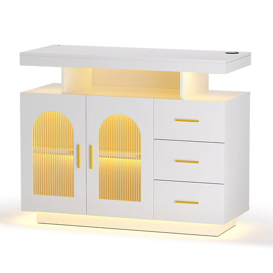 Artiss Buffet Sideboard Cabinet LED Clear Door White Kitchen Storage