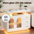 Artiss Buffet Sideboard Cabinet LED Clear Door White Kitchen Storage