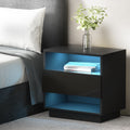 Artiss LED Bedside Table 2 Shelves Black