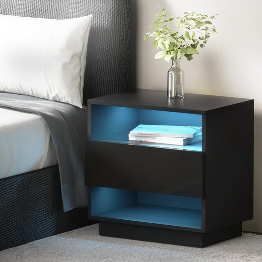 Artiss LED Bedside Table 2 Shelves Black
