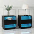 Artiss 2x Bedside Table LED Light 2 Shelves Black