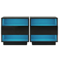 Artiss 2x Bedside Table LED Light 2 Shelves Black