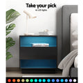 Artiss 2x Bedside Table LED Light 2 Shelves Black