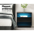 Artiss 2x Bedside Table LED Light 2 Shelves Black