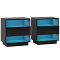 Artiss 2x Bedside Table LED Light 2 Shelves Black
