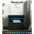 Artiss Bedside Table LED Black 2 Drawer Storage