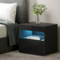 Artiss Bedside Table LED Black 2 Drawer Storage