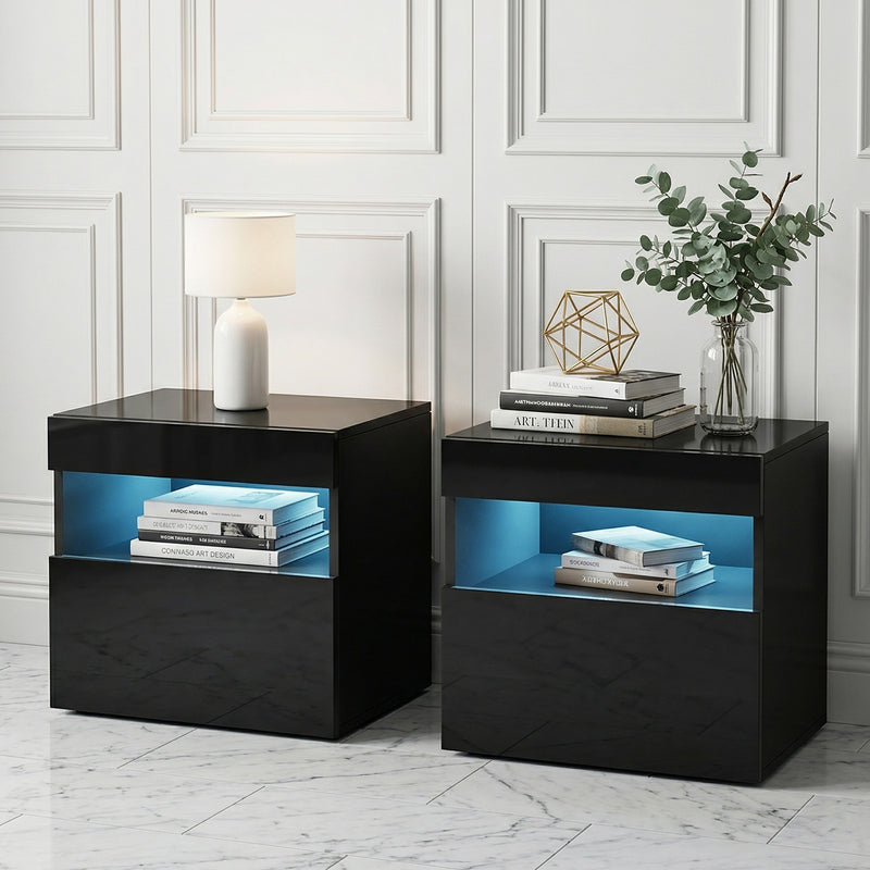 Artiss Bedside Table LED 2x Black