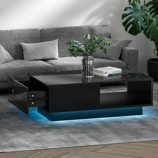 Artiss Coffee Table with LED Lights Black