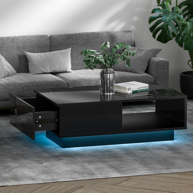 Artiss Coffee Table with LED Lights Black