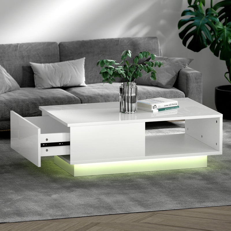 Artiss Coffee Table LED Lights White