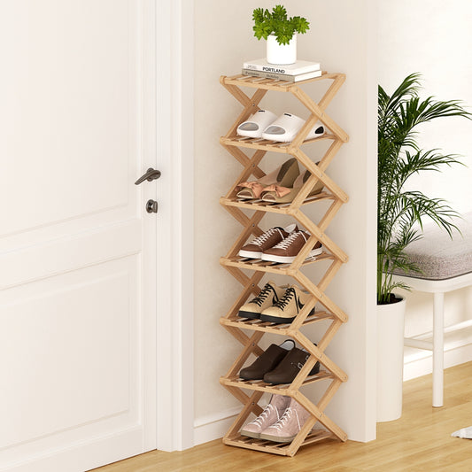 Artiss 7 Tier Bamboo Foldable Shoe Rack Organiser