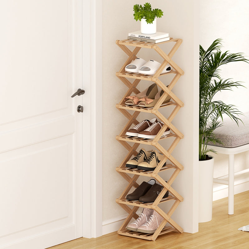 Artiss 7 Tier Bamboo Foldable Shoe Rack Organiser