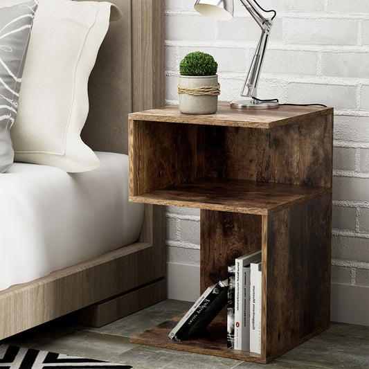 Artiss Bedside Table Nightstand Rust Oak Storage Shelves