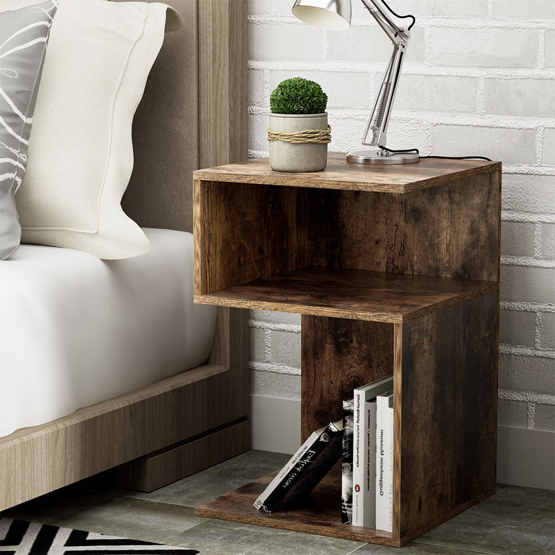 Artiss Bedside Table Nightstand Rust Oak Storage Shelves