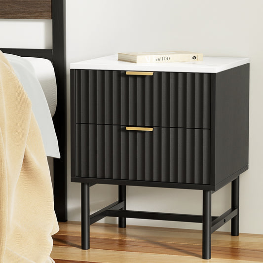 Artiss Bedside Table 2 Drawer Black 50cm