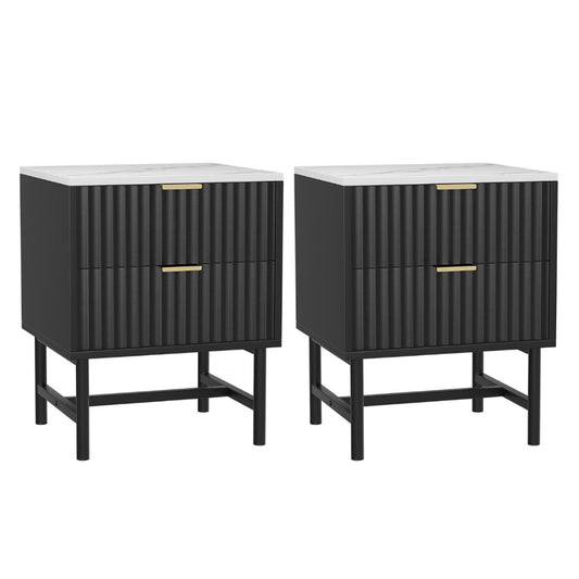 Artiss Bedside Table 2 Drawer Black Pair 2x