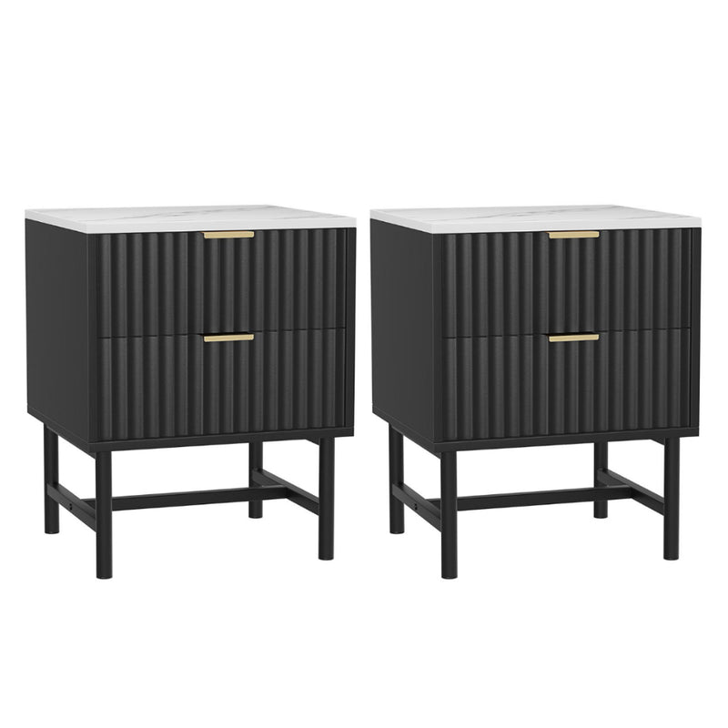 Artiss Bedside Table 2 Drawer Black Pair 2x