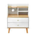 Artiss Bedside Table 2 Drawers Charging Station White and Pine