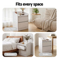 Artiss Bedside Table Nightstand with Charging Station 2 Drawers LED White