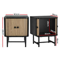 Artiss Bedside Table Black Sliding Doors Storage Nightstand