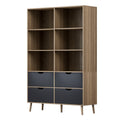 Artiss Bookshelf 4 Drawer Oak Blue Storage Organiser Unit