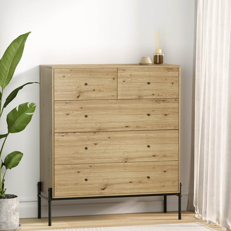 Artiss ARNO 5 Drawer Chest Pine Wood Storage Cabinet