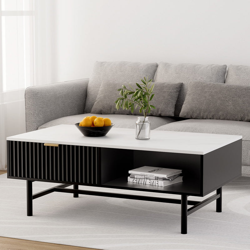 Artiss Coffee Table Drawer Storage Black Shelf Wood