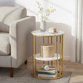 Artiss Coffee Table 2-Tier Round Marble White Gold