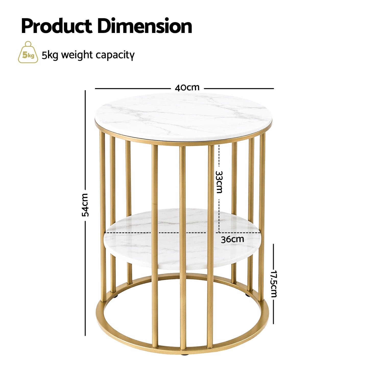 Artiss Coffee Table 2-Tier Round Marble Effect White&Gold