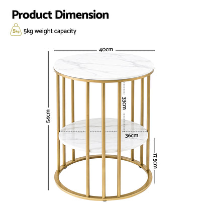 Artiss Coffee Table 2-Tier Round Marble Effect White&Gold