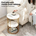 Artiss Coffee Table 2-Tier Round Marble White Gold