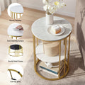 Artiss Coffee Table 2-Tier Round Marble White Gold