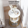 Artiss Coffee Table 2-Tier Round Marble White Gold