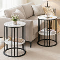 Artiss Set of 2 Round Side Table Marble Effect 2-Tier Coffee